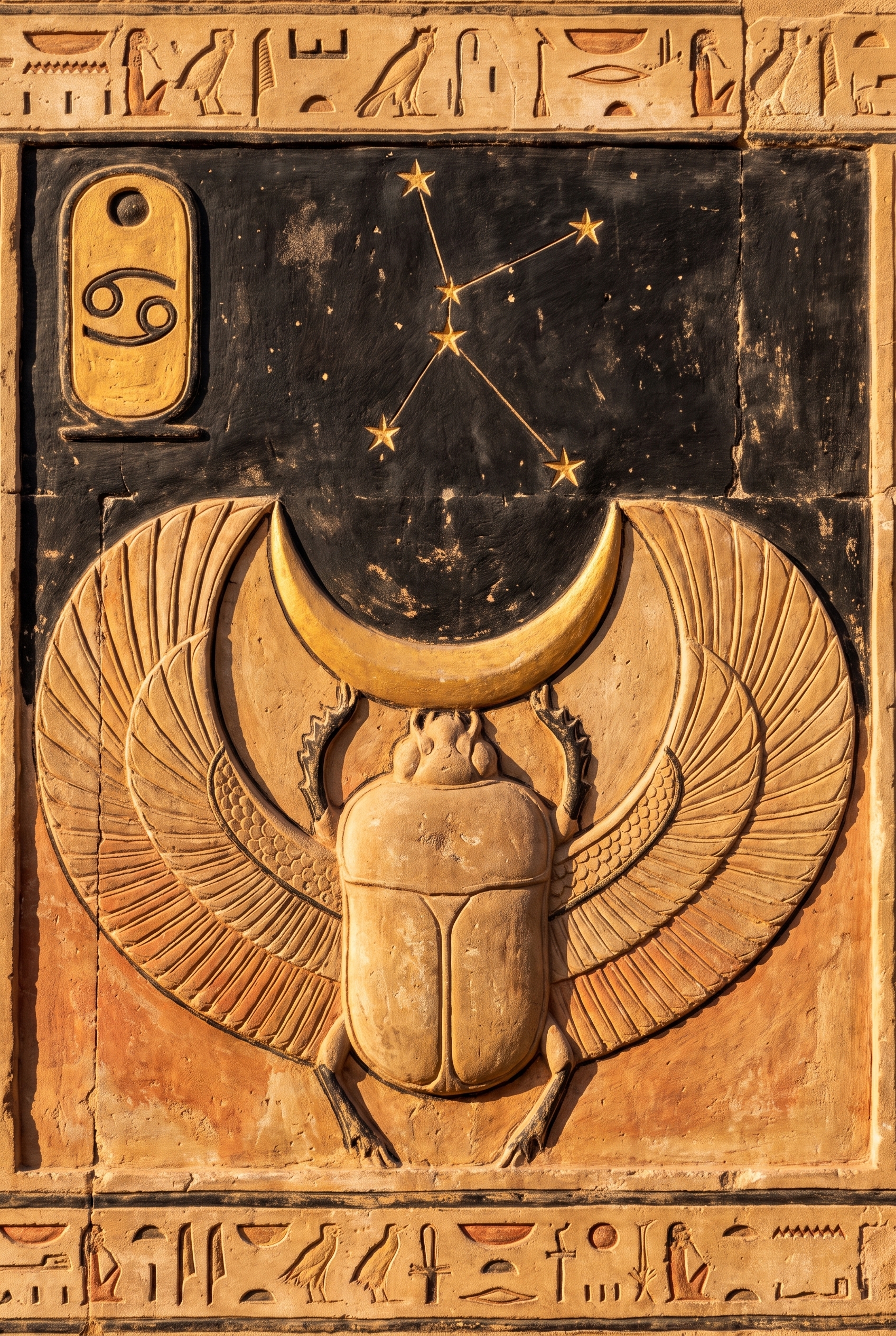 Ancient Egyptian relief of the zodiac sign Cancer as a scarab beetle