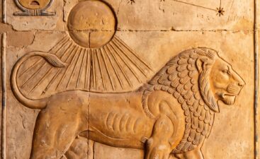 Ancient Egyptian relief of the zodiac sign Leo, the lion