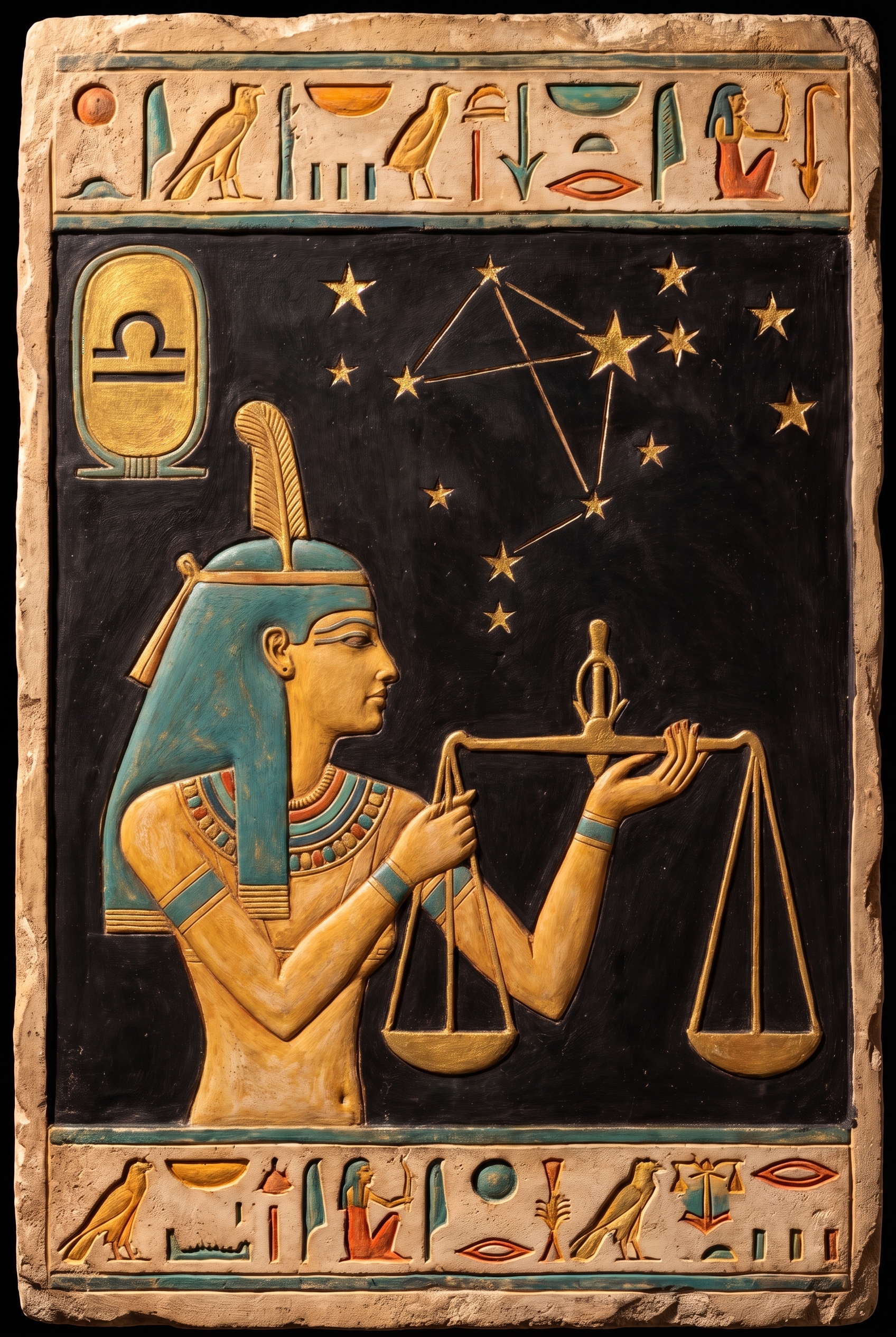 Ancient Egyptian relief of the zodiac sign Libra, the scales