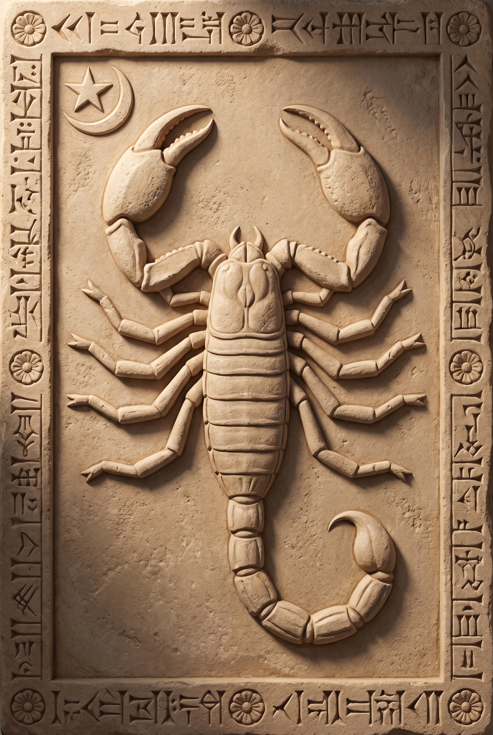 Ancient Babylonian relief of the zodiac sign Scorpio, the scorpion