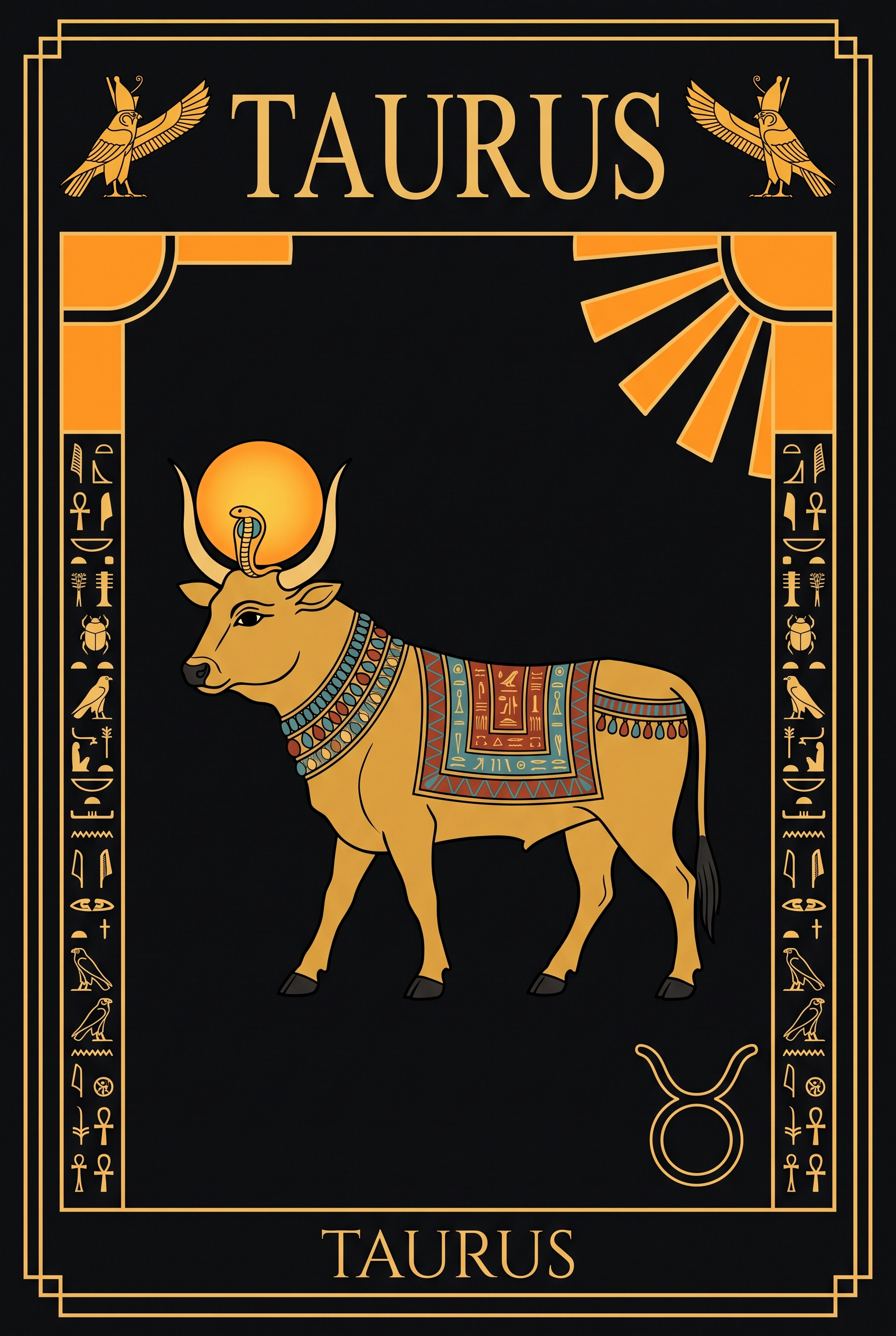 Ancient Egyptian relief of the zodiac sign Taurus, the bull