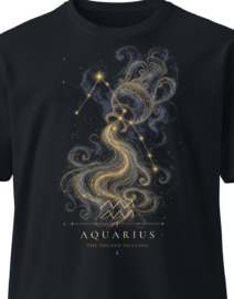 Black unisex t-shirt on an invisible mannequin showing the Aquarius design