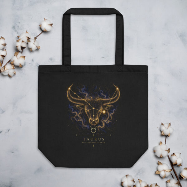 Taurus Eco Tote Bag — Celestial (black), flat lay