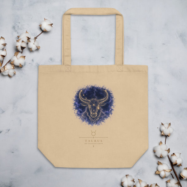 Taurus Eco Tote Bag (Oyster) — Celestial (oyster), flat lay
