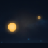 Two soft golden lights in a dark night sky, one near and bright, one far and dim — the same light seen twice