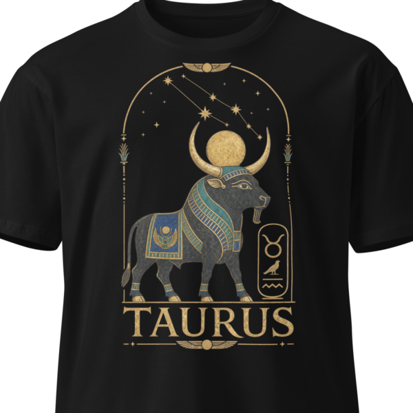 Black unisex t-shirt on an invisible mannequin showing the Taurus design