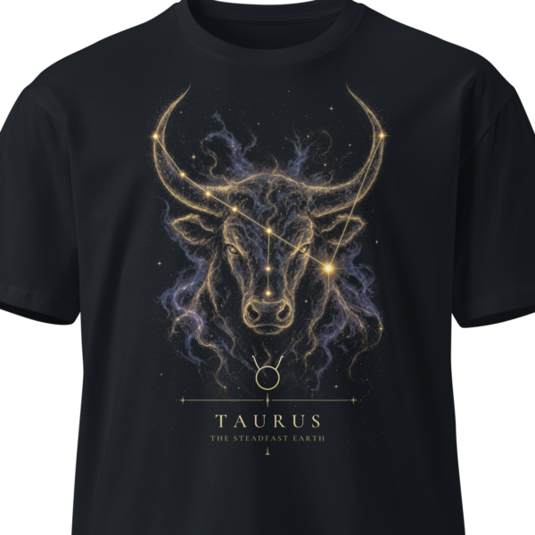 Black unisex t-shirt on an invisible mannequin showing the Taurus design