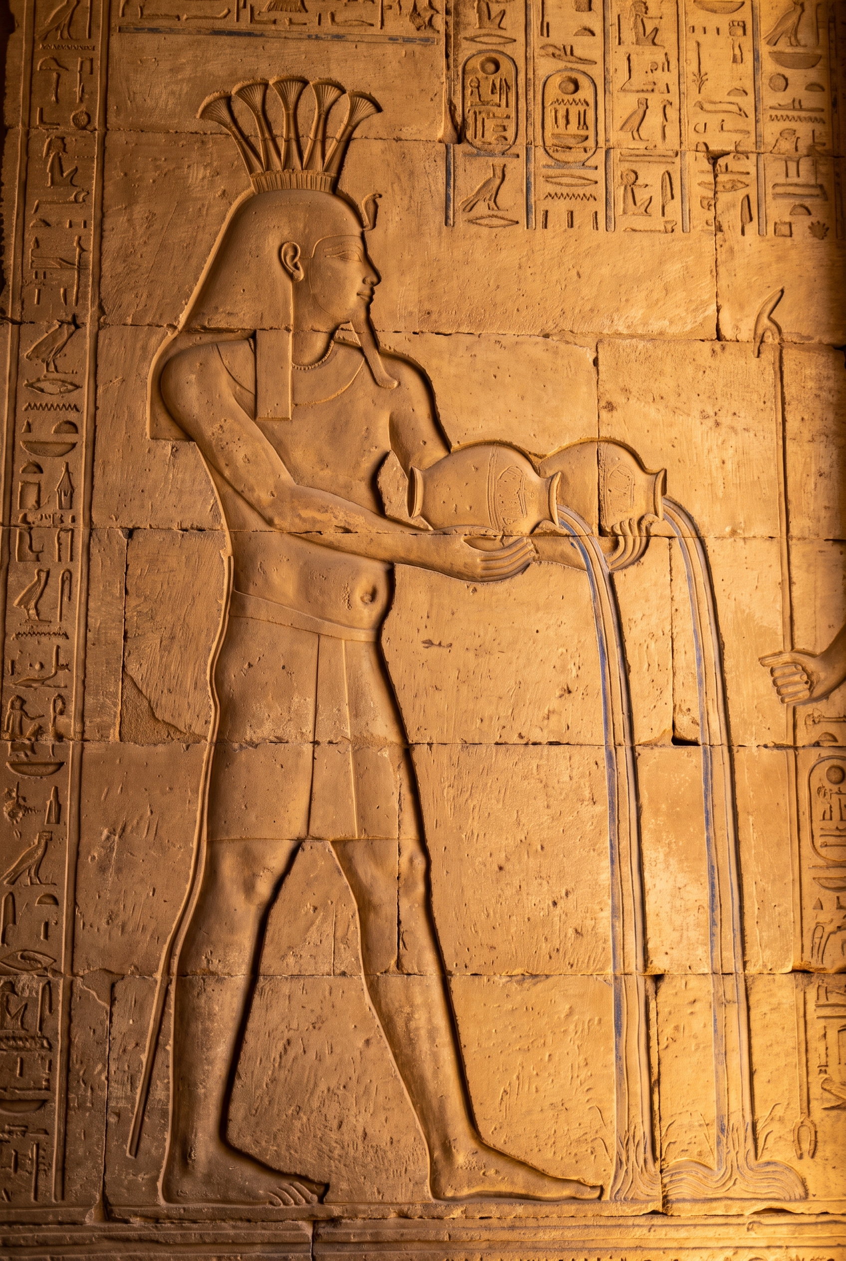 Hapi, god of the Nile flood, pouring water from two jars