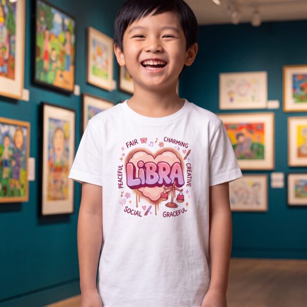 Kai · A cosy children's art museum gallery with deep teal walls and colourful framed paintings softly out of focus behind, warm gallery spotlights, curious, creative and cheerful