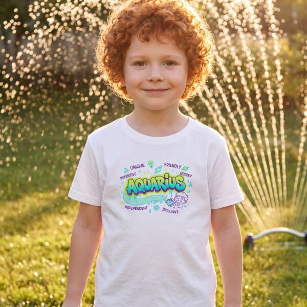 Felix · A sunny backyard lawn in late afternoon, a garden sprinkler throwing sparkling arcs of water behind him, warm golden light