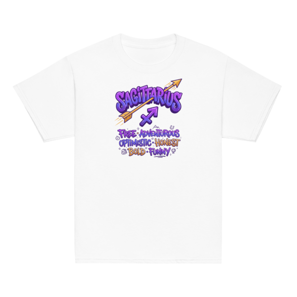 Sagittarius Street Sign Stack Youth Classic Tee (Gildan 5000B), White, Sport Grey, Light Blue, front