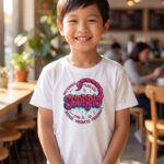 Scorpio Fearless Scorpio T Youth Classic Tee (Gildan 5000B), White, Natural, Sport Grey in use: A bright café with warm natural window light