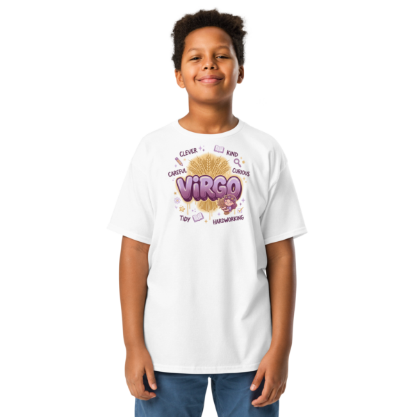 Virgo Aries: Street Sign × Scorpio: Street Sign Tail Badge Youth Classic Tee (Gildan 5000B), White, Light Blue, Sport Grey, front